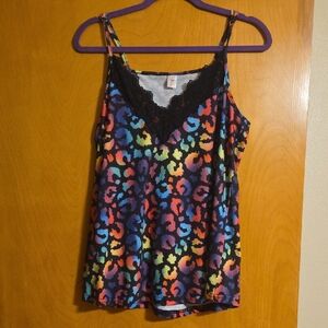 Colorful Leopard Print Cami with Black Lace